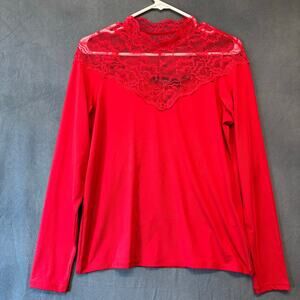 Vero Moda Red Lace High Neck Long Sleeve Top Blouse NWT Witchy Romantic Festival